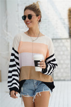 Load image into Gallery viewer, Striped Ribbed Trim Bell Sleeve Sweater
