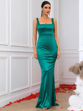 Load image into Gallery viewer, Sleeveless Square Neck Satin Dress with Train
