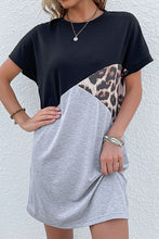 Load image into Gallery viewer, Color Block Leopard Tee Dress
