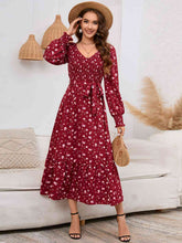 Load image into Gallery viewer, Smocked V-Neck Tie Belt Dress
