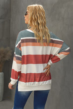 Load image into Gallery viewer, Multicolored Striped Lace-Up Dropped Shoulder Sweatshirt
