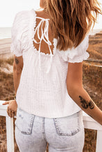 Load image into Gallery viewer, Lace Trim Tie-Back Puff Sleeve Top
