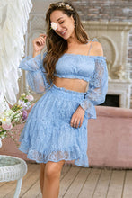 Load image into Gallery viewer, Lace Flounce Sleeve Cropped Top and Frill Trim Skirt Set
