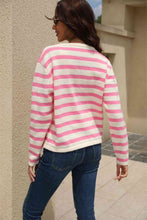 Load image into Gallery viewer, Striped Round Neck Button-Down Dropped Shoulder Cardigan
