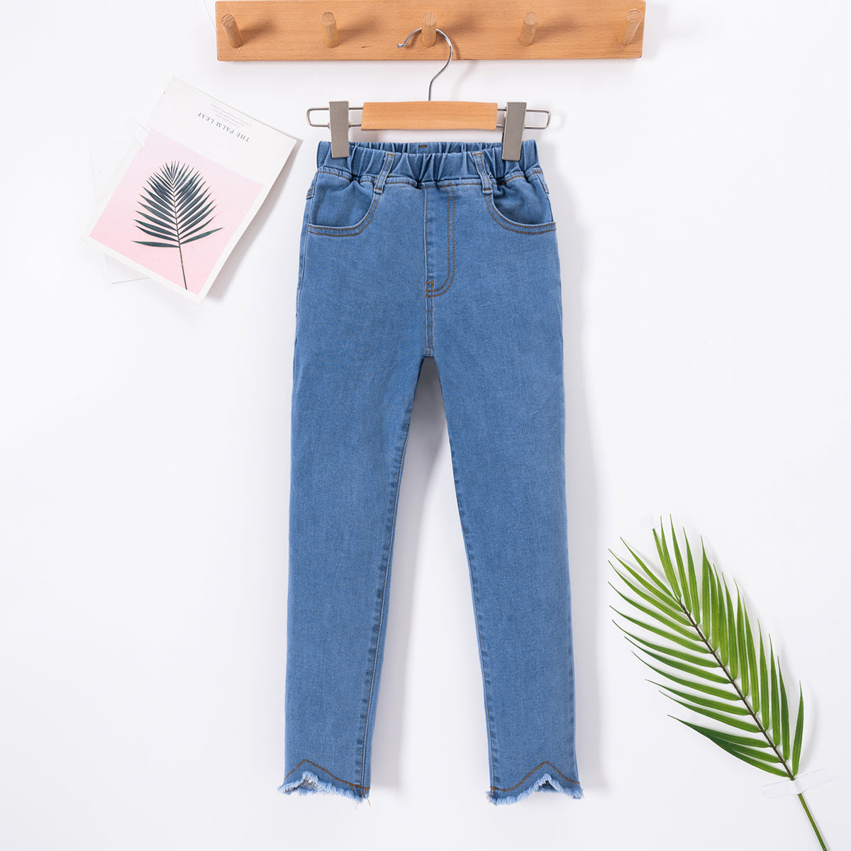 Kids Hem Detail Elastic Waist Jeans