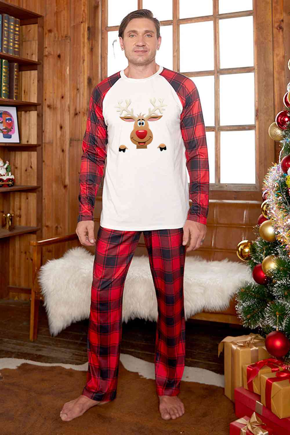 Rudolph Graphic Long Sleeve Top and Plaid Pants Set