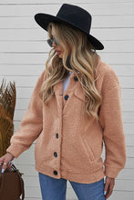 Load image into Gallery viewer, Button Front Drop Shoulder Collared Sherpa Jacket
