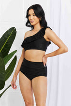 Load image into Gallery viewer, Marina West Swim Seaside Romance Ruffle One-Shoulder Bikini in Black
