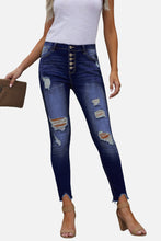 Load image into Gallery viewer, Button Front Frayed Ankle Skinny Jeans
