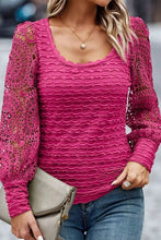 Load image into Gallery viewer, Openwork Scoop Neck Long Sleeve Blouse
