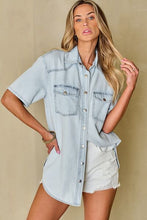 Load image into Gallery viewer, Slit Snap Down Short Sleeve Denim Top
