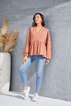 Load image into Gallery viewer, V-Neck Exposed Seams Balloon Sleeve Top
