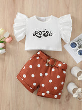 Load image into Gallery viewer, Girls Graphic Butterfly Sleeve Top and Polka Dot Shorts Set
