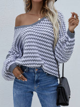 Load image into Gallery viewer, Striped Drop Shoulder V-Neck Pullover Sweater
