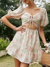 Load image into Gallery viewer, Printed Puff Sleeve Cutout Mini Dress

