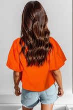 Load image into Gallery viewer, Openwork Round Neck Balloon Sleeve Blouse

