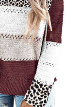 Load image into Gallery viewer, Full Size Openwork Leopard Drawstring Hooded Sweater
