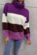 Load image into Gallery viewer, Color Block Lantern Sleeve Turtleneck Sweater
