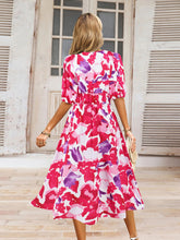 Load image into Gallery viewer, Ruched Printed Surplice Short Sleeve Dress
