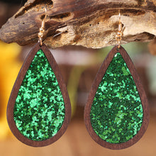 Load image into Gallery viewer, Sequin Wood Teardrop Earrings

