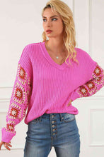 Load image into Gallery viewer, Exposed Seam V-Neck Drop Shoulder Sweater
