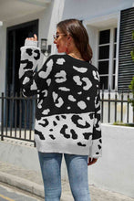 Load image into Gallery viewer, Woven Right Leopard Ribbed Trim Dropped Shoulder Sweater
