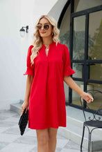 Load image into Gallery viewer, Notched Neck Flounce Sleeve Mini Dress
