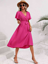 Load image into Gallery viewer, Surplice Neck Tie Belt Midi Dress
