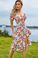 Load image into Gallery viewer, Floral Off-Shoulder Puff Sleeve Split Dress
