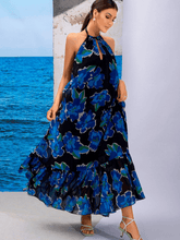 Load image into Gallery viewer, Floral Halter Neck Ruffle Hem Dress
