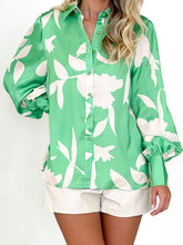 Load image into Gallery viewer, Printed Button Up Lantern Sleeve Shirt
