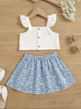 Load image into Gallery viewer, Girls Flutter Sleeve Top and Floral Skirt Set
