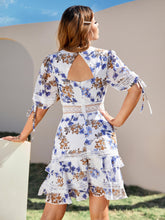 Load image into Gallery viewer, Printed Drawstring Layered Cutout Dress

