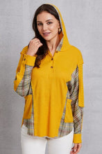 Load image into Gallery viewer, Plaid Waffle-Knit Half Button Hoodie
