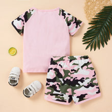 Load image into Gallery viewer, Kids HELLO GIRL Printed Raglan Sleeve Tee and Shorts Set
