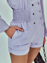 Load image into Gallery viewer, Buttoned Lapel Collar Smocked Romper
