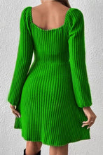 Load image into Gallery viewer, Ribbed Tied Square Neck Long Sleeve Mini Dress
