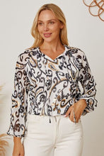 Load image into Gallery viewer, Printed Tie Neck Balloon Sleeve Blouse
