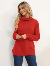 Load image into Gallery viewer, Slit Turtleneck Dropped Shoulder Sweater
