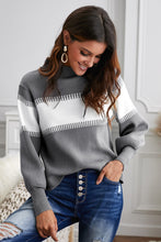 Load image into Gallery viewer, Color Block High Neck Lantern Sleeve Pullover Sweater
