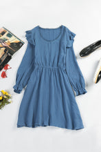 Load image into Gallery viewer, Ruffled V-Neck Flounce Sleeve Textured Dress
