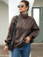 Load image into Gallery viewer, Turtleneck Cable-Knit Dropped Shoulder Sweater
