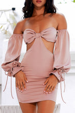 Load image into Gallery viewer, Bow Detail Cutout Smocked Off-Shoulder Dress
