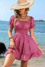 Load image into Gallery viewer, Polka Dot Square Neck Smocked Waist Dress
