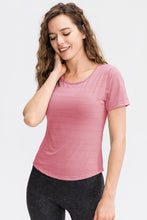 Load image into Gallery viewer, Breathable Cutout Curved Hem Tee Shirt
