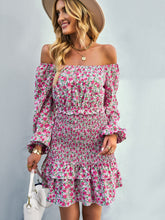 Load image into Gallery viewer, Floral Smocked Off-Shoulder Ruffled Dress
