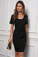 Load image into Gallery viewer, Tied Short Sleeve Scoop Neck T-Shirt Dress
