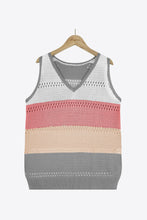 Load image into Gallery viewer, Striped Openwork V-Neck Knit Tank
