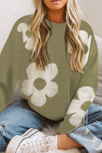 Load image into Gallery viewer, Round Neck Floral Pattern Color Contrast  Design Long Sleeve Sweater
