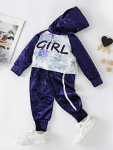 Load image into Gallery viewer, Girls Floral Hoodie and Side Stripe Pants Set
